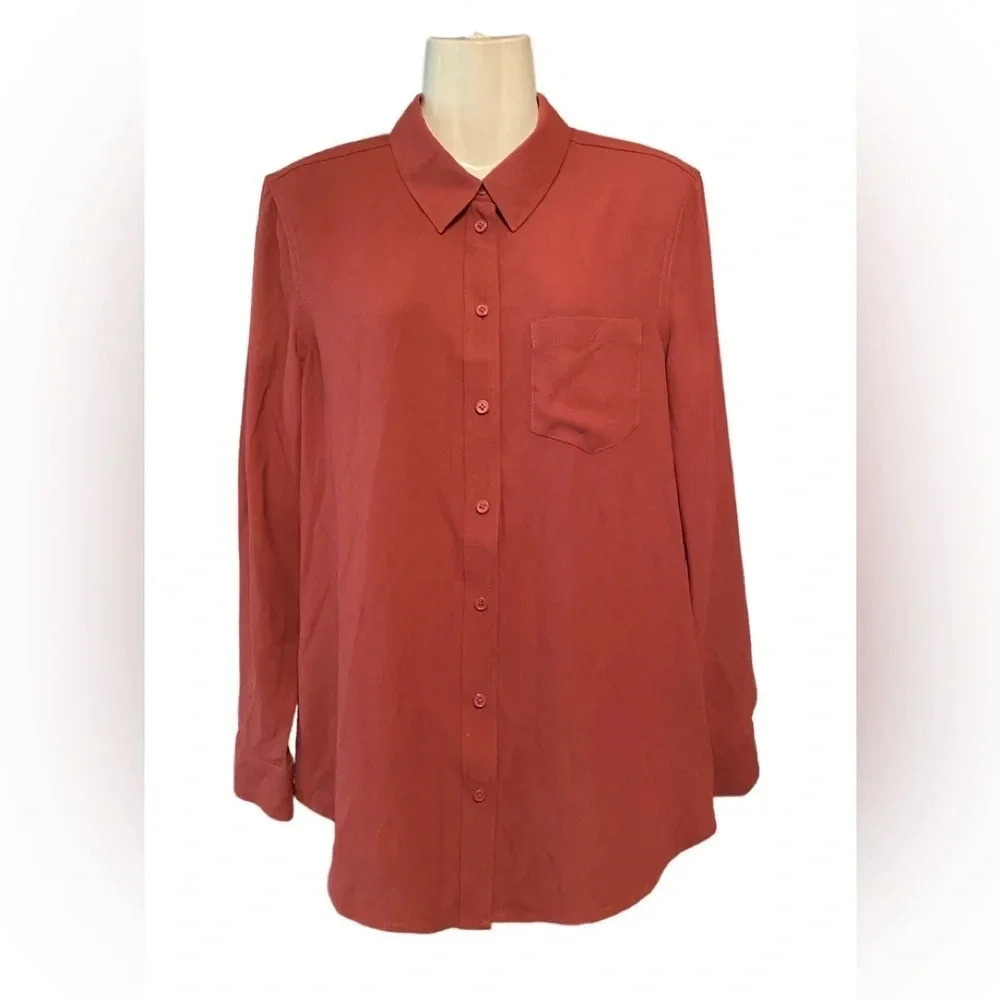 Equipment Burgundy Long Sleeve Button Down Shirt